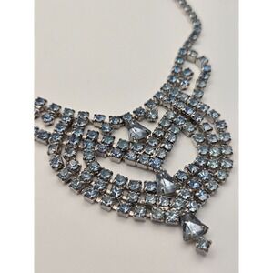 Vintage Ice Blue Rhinestone Bib Necklace Old Hollywood Glam Coquette Bridal Prom